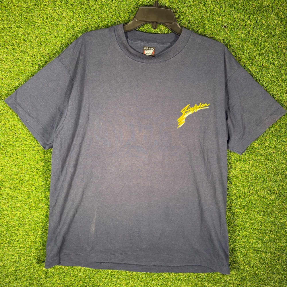 Vintage Screen Stars Best Mens XL Navy‎ Blue Fire Dept Rescue Corps T Shirt USA